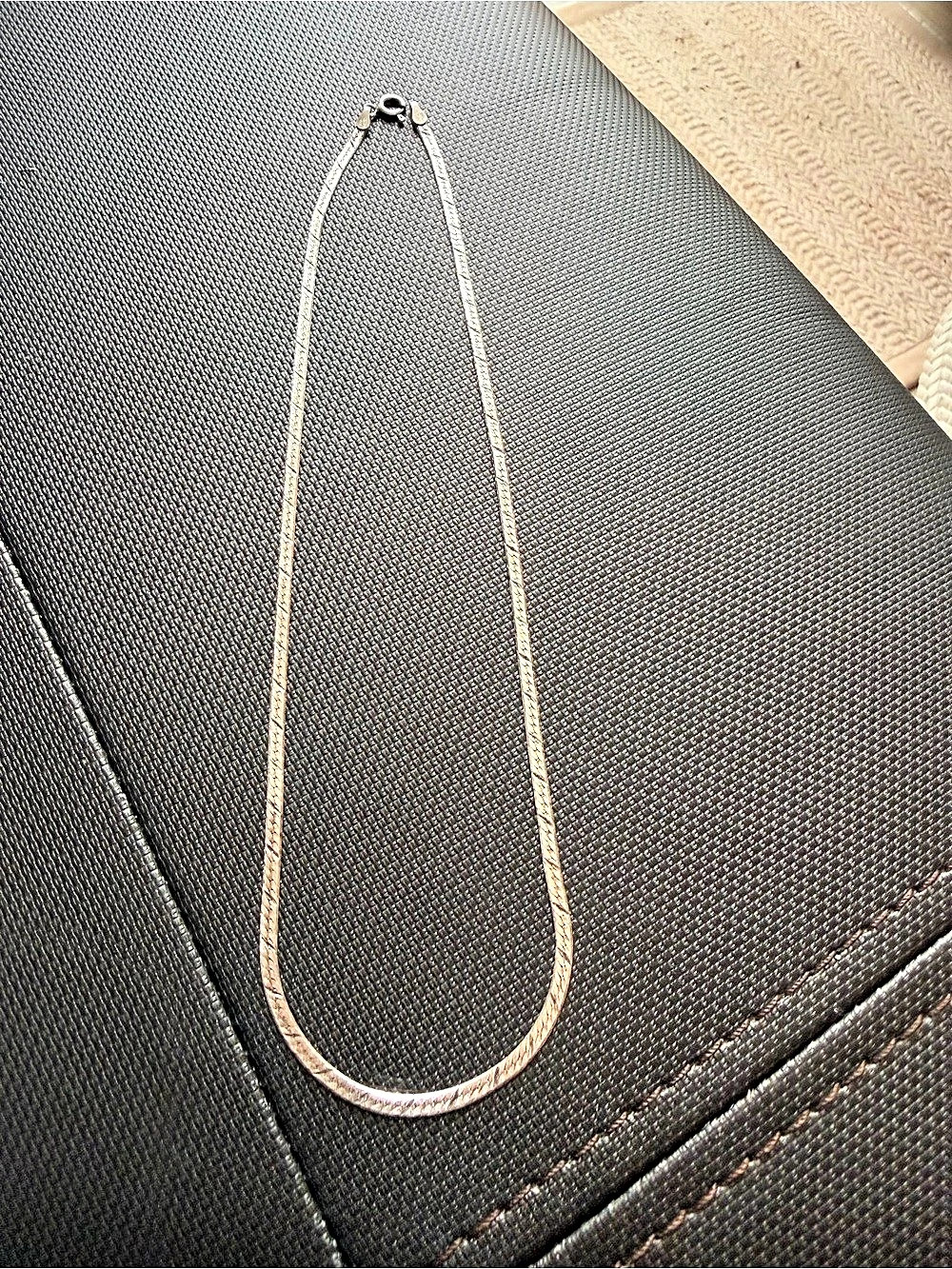 Vintage Italian 925 Sterling Silver Herringbone 16” Necklace #619